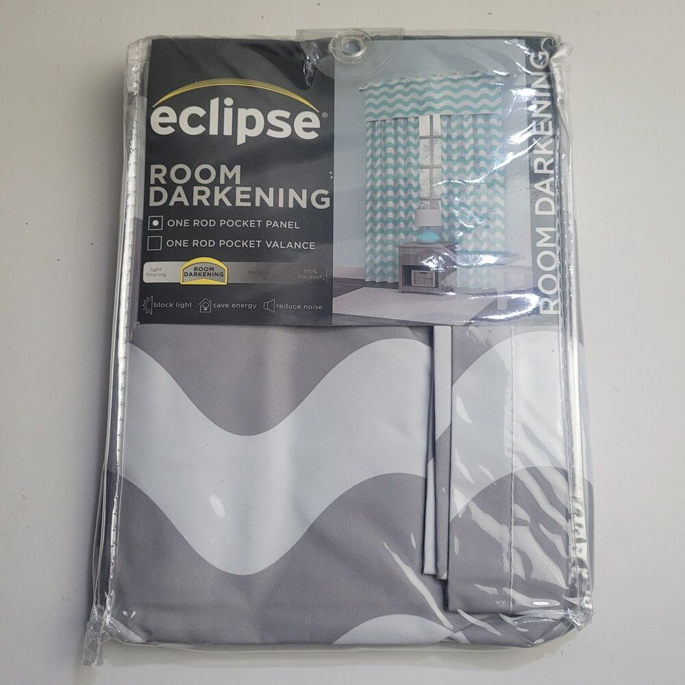 NEW Eclipse 'Wavy Chevron Grey' Blackout Thermal Curtain Panel 42x63in #CT5
